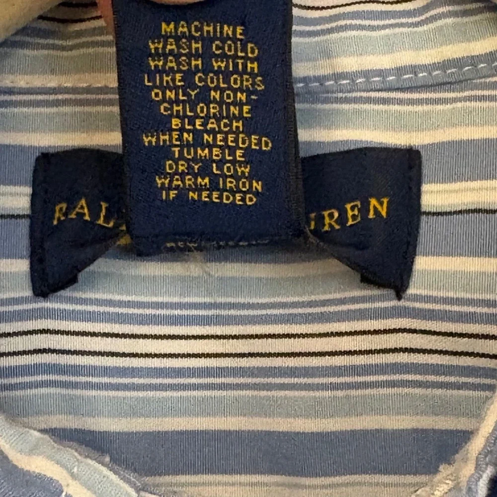 Ralph Lauren Boys Blue White Striped Button Down Shirt‎ 4 4T Long Sleeve Cotton